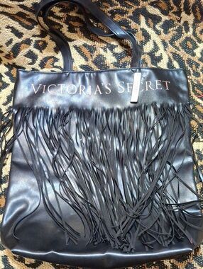 Victoria's Secret Black Fringe Tote with Logo